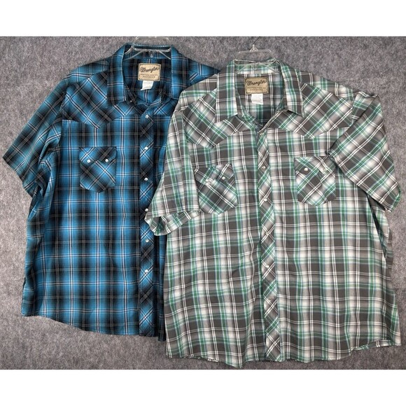 Wrangler Western Shirt Plaid Pearl Snap Short Sleeve Cowboy Size 3XL Lot Of 2 - Picture 1 of 15